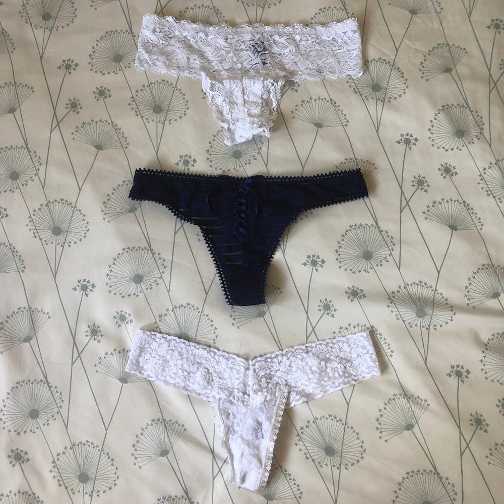3 for $39 Rampage Navy and White Lacy Thongs